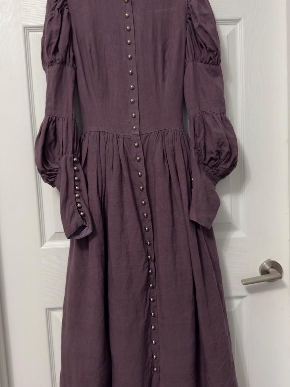 Romantic Long-Sleeve Purple Maxi Dress with Button Front - Picture 4 of 10